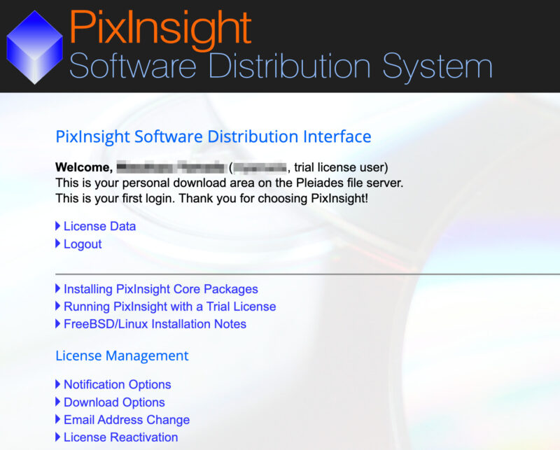 PixInsight ダウンロードページ