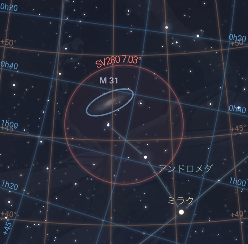 Stellarium Mobile で再現したファインダーの視野